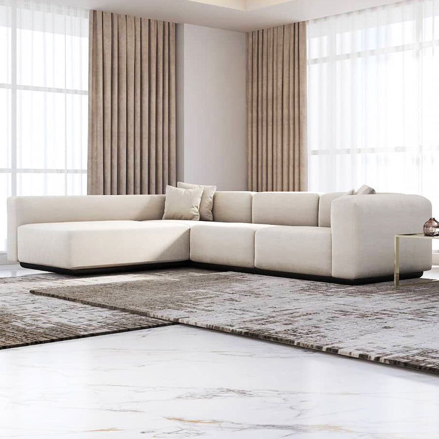 Linen and Swedish Wood L-Shape Sofa by Alhome - Off-white