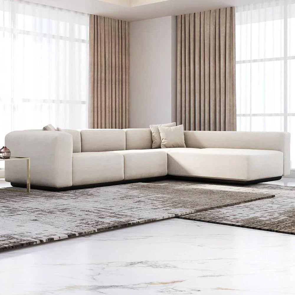 Linen and Swedish Wood L-Shape Sofa by Alhome - Off-white