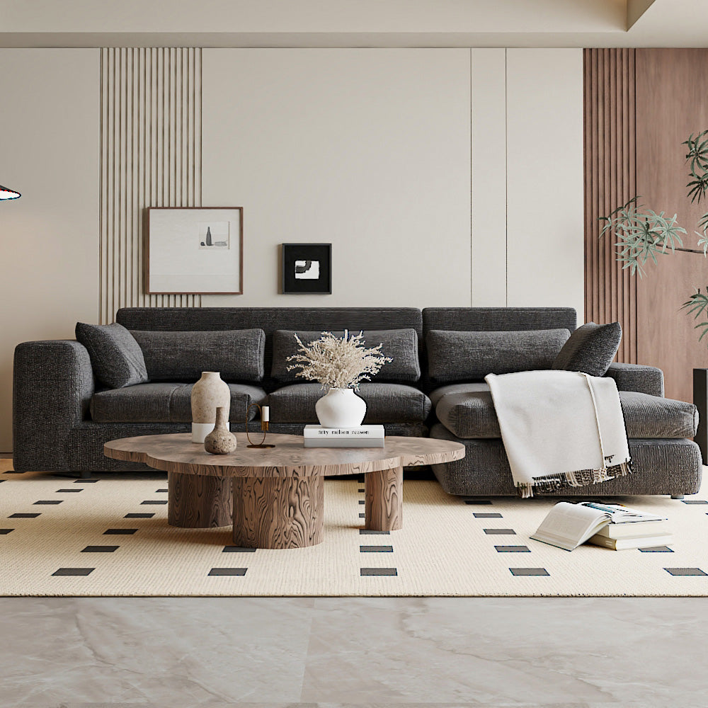 L-Shaped Sofa Of Linen And Swedish Wood - 80x85x230 cm - Grey By Alhome - AL-15