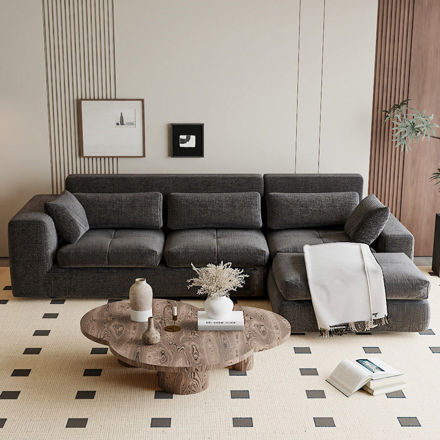 L-Shaped Sofa Of Linen And Swedish Wood - 80x85x230 cm - Grey By Alhome - AL-15