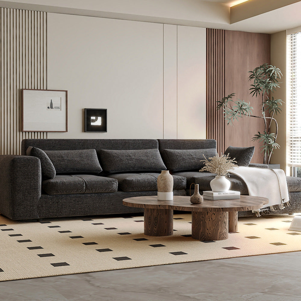 L-Shaped Sofa Of Linen And Swedish Wood - 80x85x230 cm - Grey By Alhome - AL-15