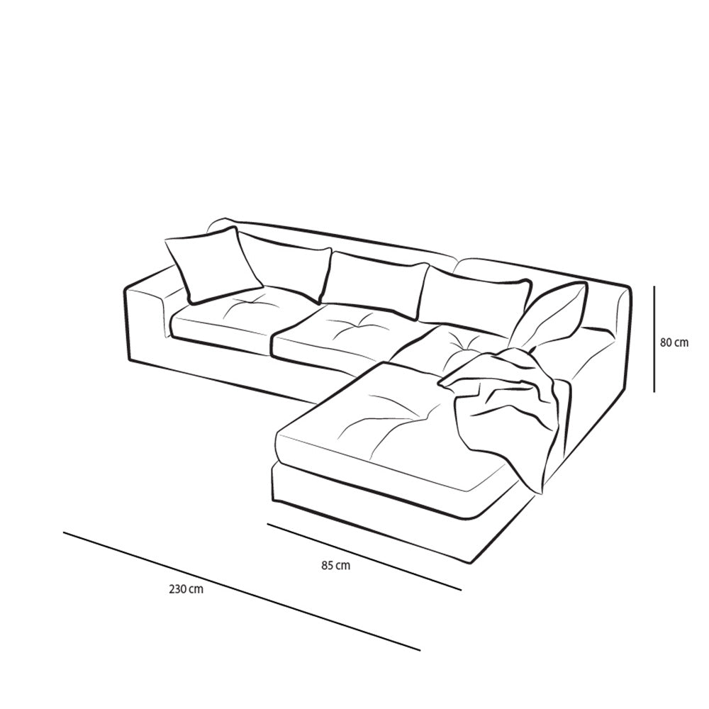 L-Shaped Sofa Of Linen And Swedish Wood - 80x85x230 cm - Grey By Alhome - AL-15