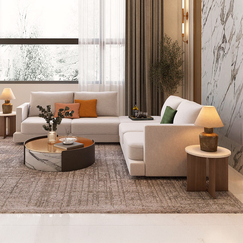 الهوم كنبة زاوية قماش كتان وخشب سويدي - 260x260x90x70 سم - بيج