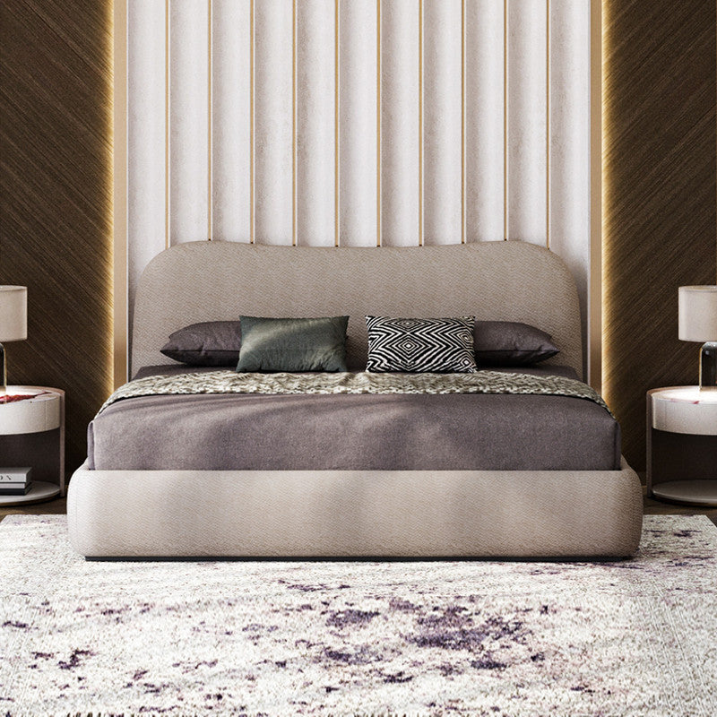 Modern Beige Chenille Bed by Alhome