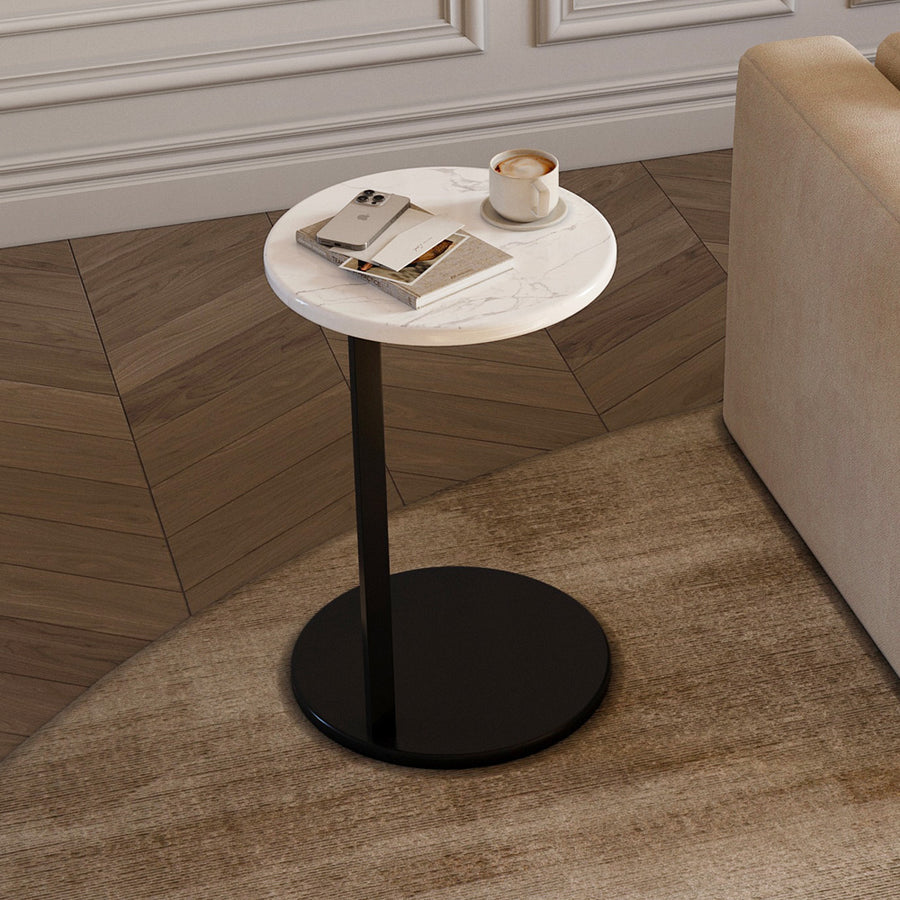 طاولة جانبية خشبية رخامية - اسود وابيض من الهوم