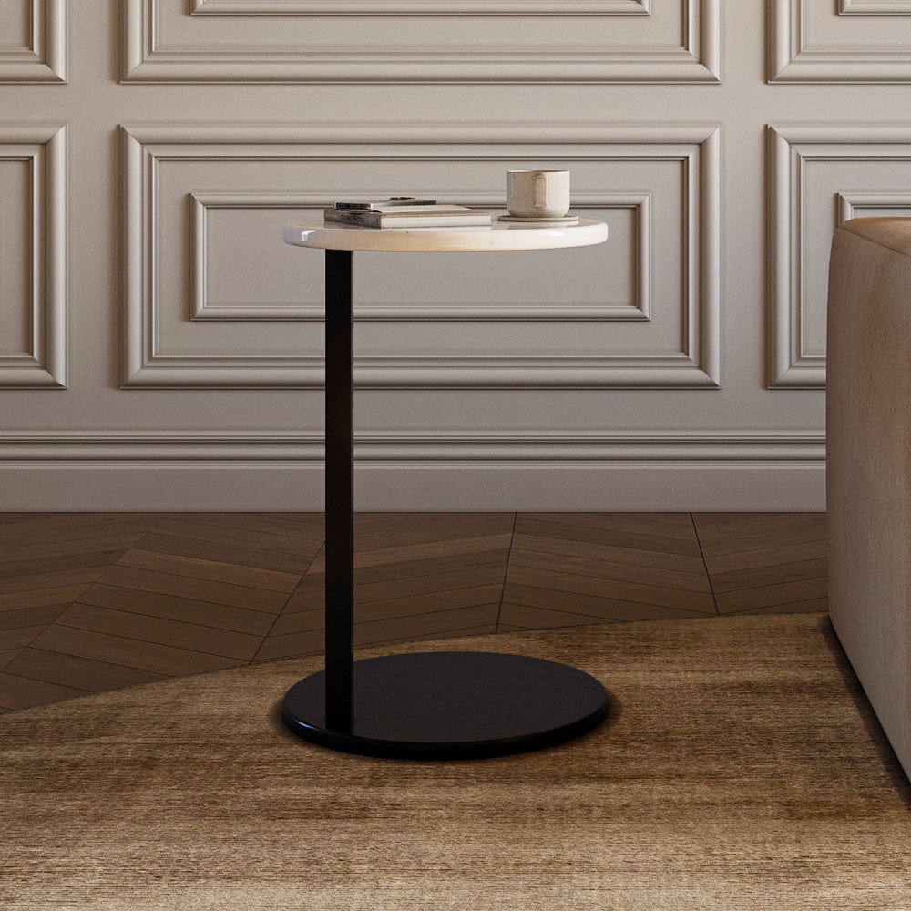 طاولة جانبية خشبية رخامية - اسود وابيض 