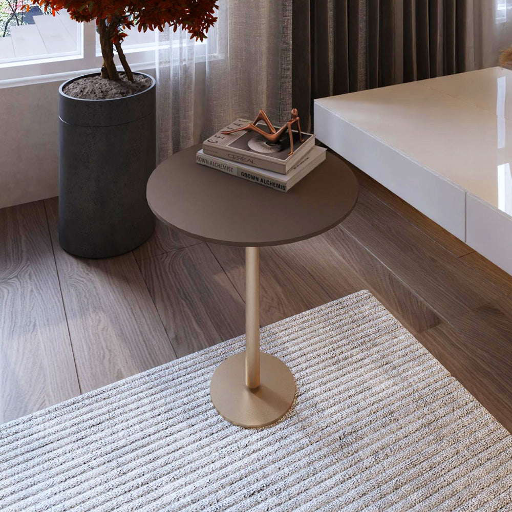 طاولة جانبية  من الخشب والحديد - 55x40 سم - ذهبي وبني