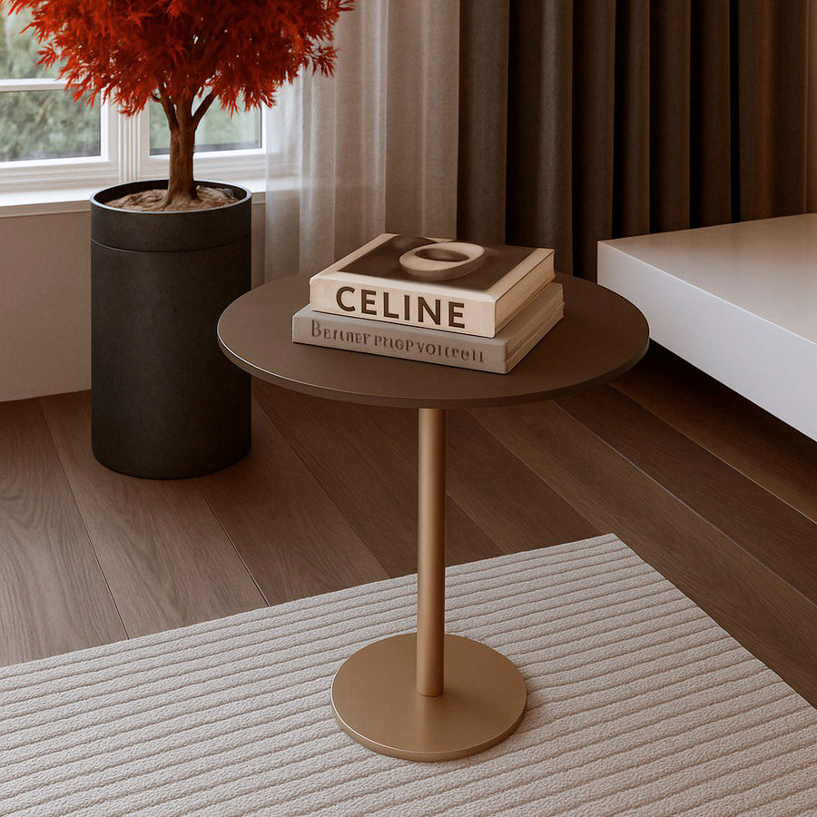 طاولة جانبية من الهوم من الخشب والحديد - 55x40 سم - ذهبي وبني