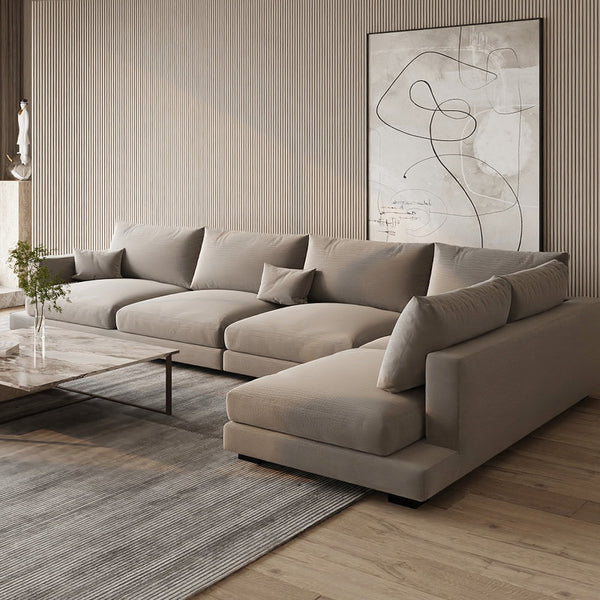 Luxurious L-Shape Sofa Linen and Swedish Wood By Alhome