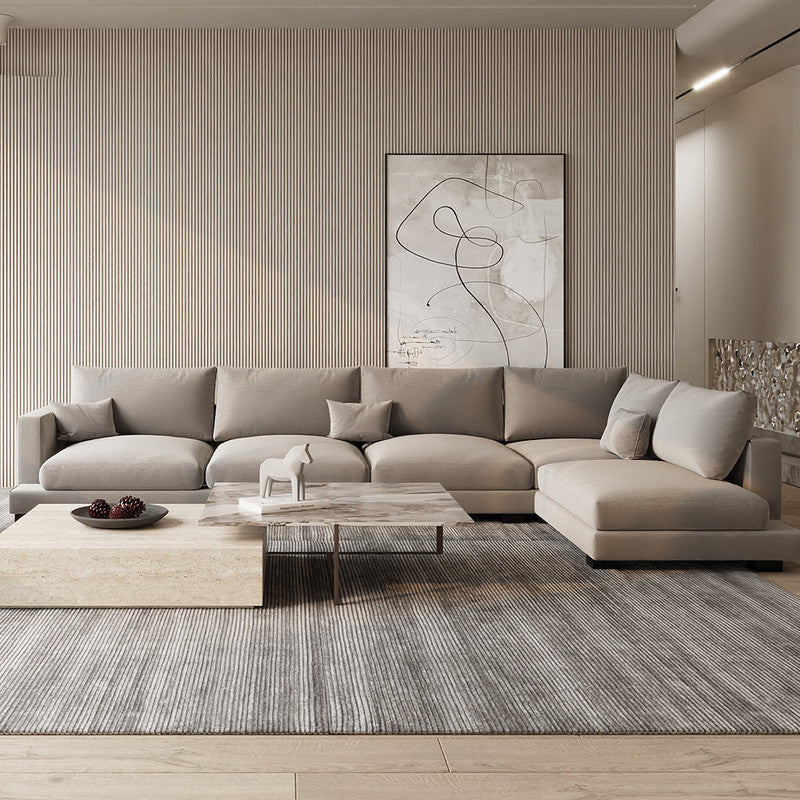 كنبة زاوية كتان وخشب سويدي  - 320x200x90 سم