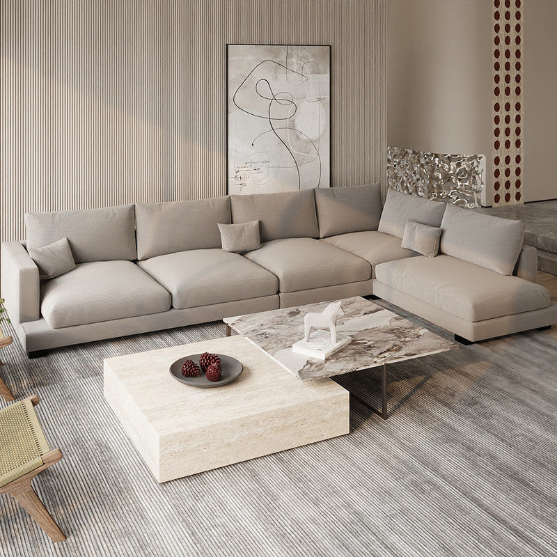Linen & Swedish Wood Classic L-Shaped Sofa by Alhome - 320x200x80x95 cm - Off-White