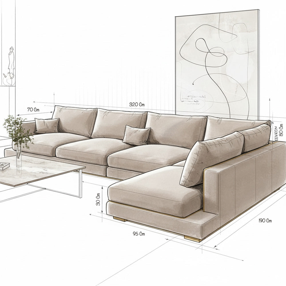 Linen & Swedish Wood Classic L-Shaped Sofa by Alhome - 320x200x80x95 cm - Off-White