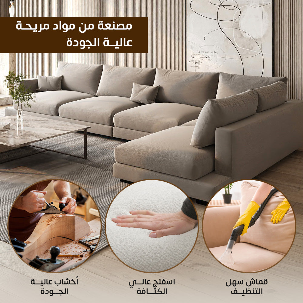 Linen & Swedish Wood Classic L-Shaped Sofa by Alhome - 320x200x80x95 cm - Off-White