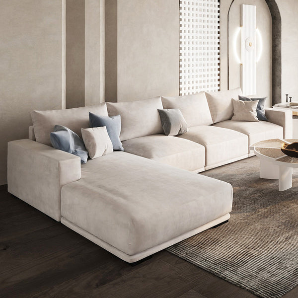 Luxurious L-Shape Sofa Velvet And Sweedish Wood - Beige By Alhome