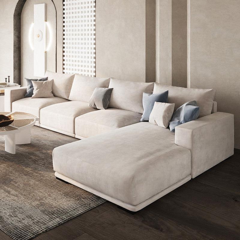 كنبة زاوية مودرن من كتان والخشب السويدي 300x180x88x90 سم  - بيج