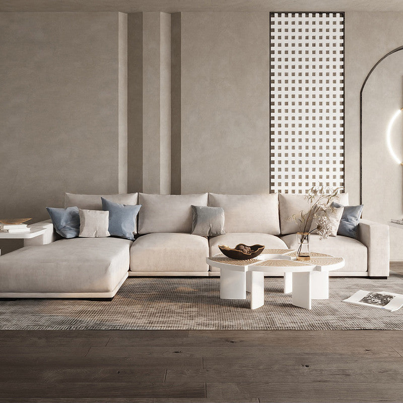 كنبة زاوية مودرن من كتان والخشب السويدي 300x180x88x90 سم  - بيج