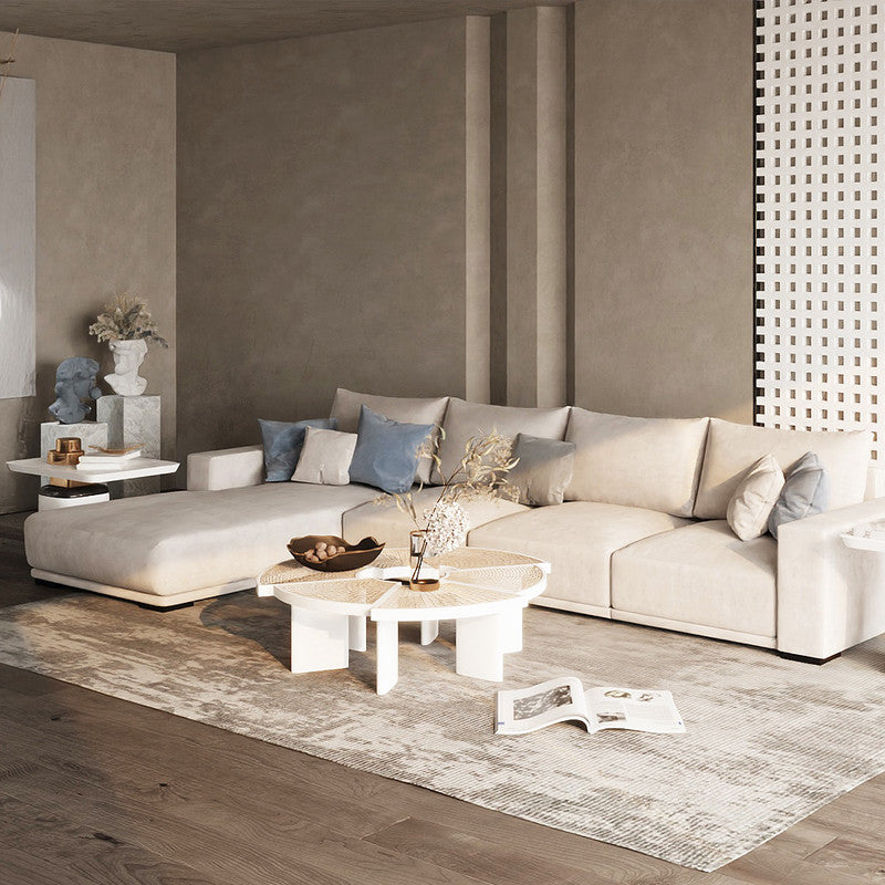 كنبة زاوية مودرن من كتان والخشب السويدي 300x180x88x90 سم  - بيج