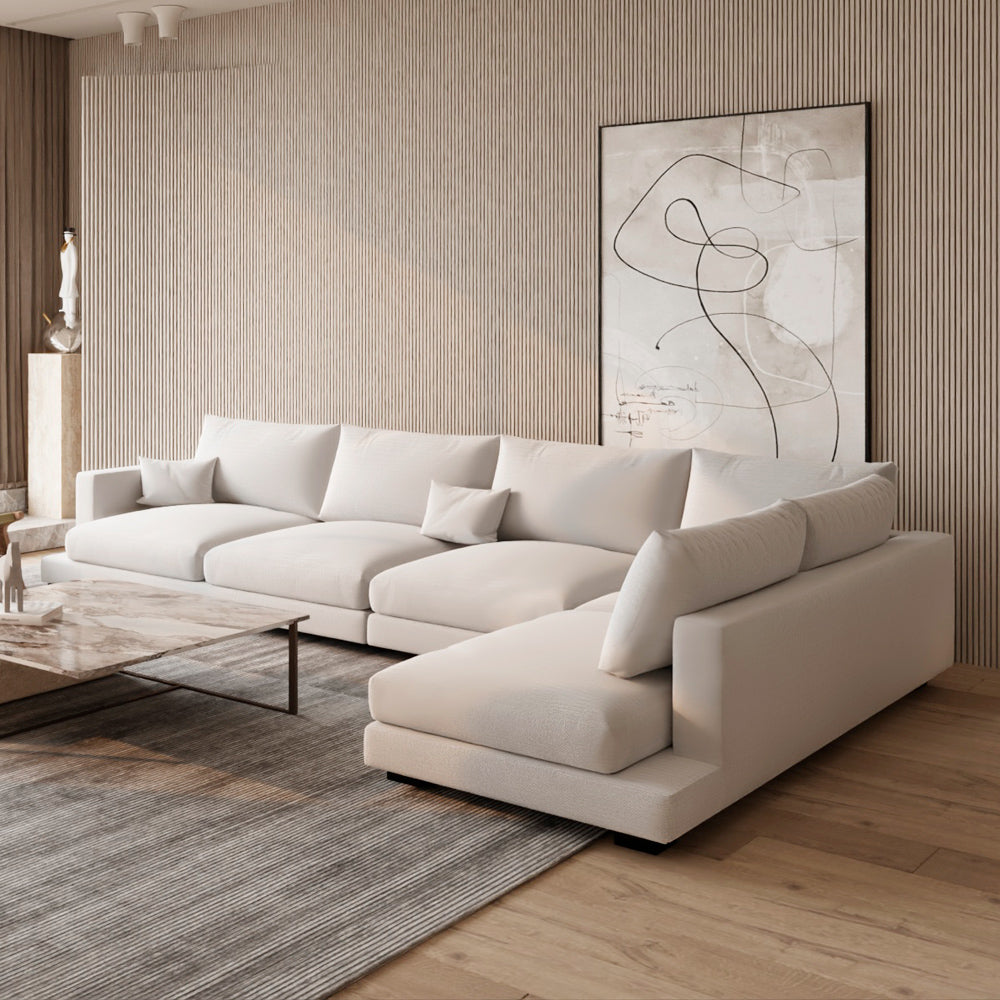 Linen & Swedish Wood Classic L-Shaped Sofa by Alhome - 320x200x80x95 cm - Off-White