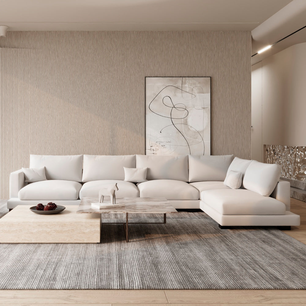 Linen & Swedish Wood Classic L-Shaped Sofa by Alhome - 320x200x80x95 cm - Off-White