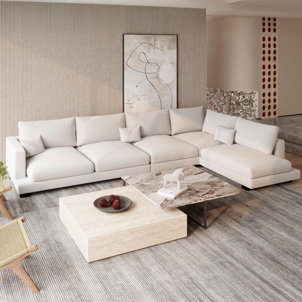 Linen & Swedish Wood Classic L-Shaped Sofa by Alhome - 320x200x80x95 cm - Off-White