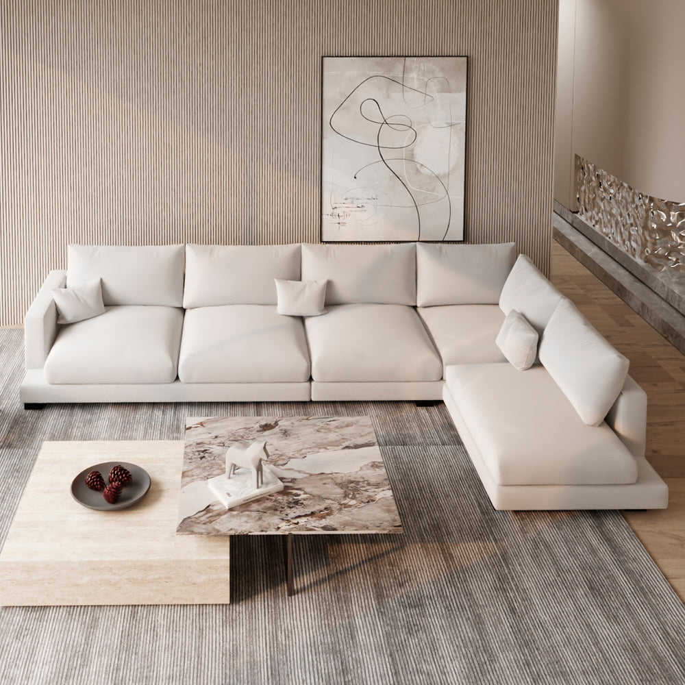 Linen & Swedish Wood Classic L-Shaped Sofa by Alhome - 320x200x80x95 cm - Off-White