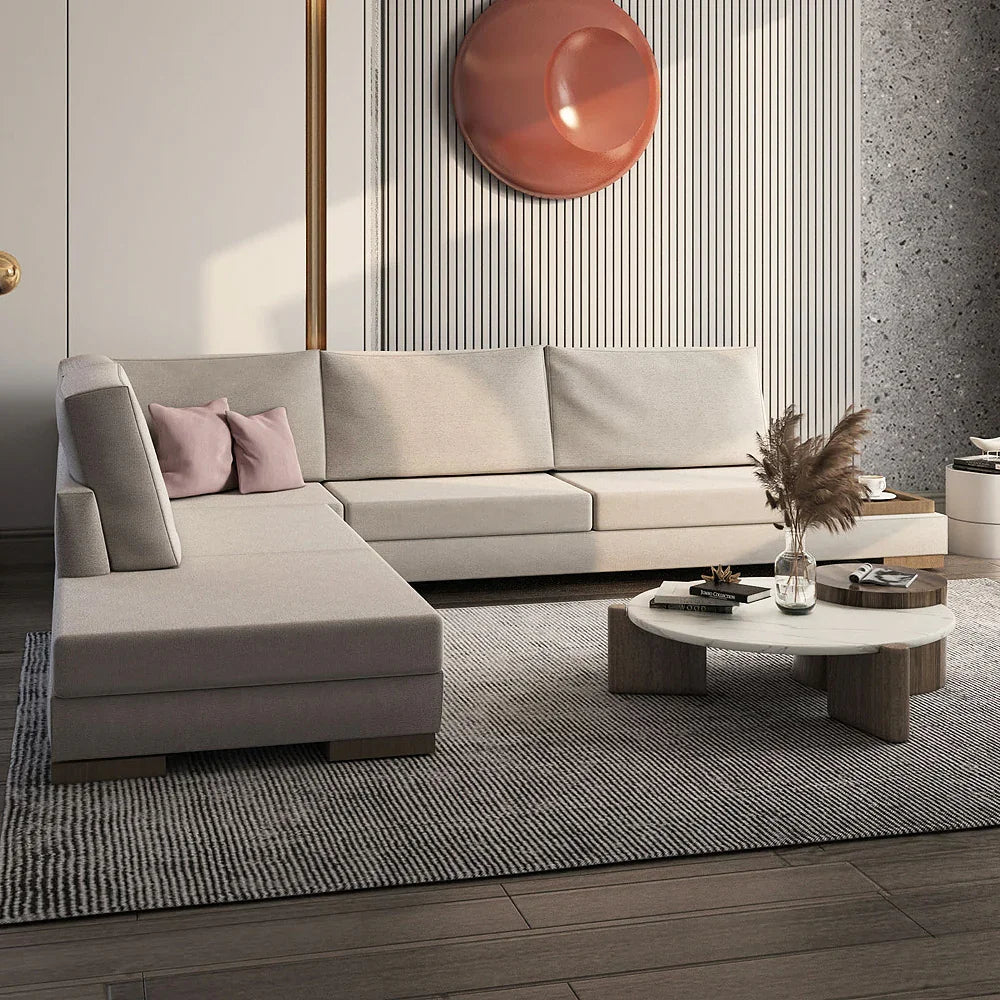 Swedish Wood & Linen L-Shape Sofa by Alhome - Beige