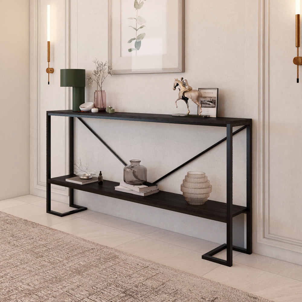 طاولة مدخل خشب MDF مع حديد من الهوم 25x80x200 سم - أسود