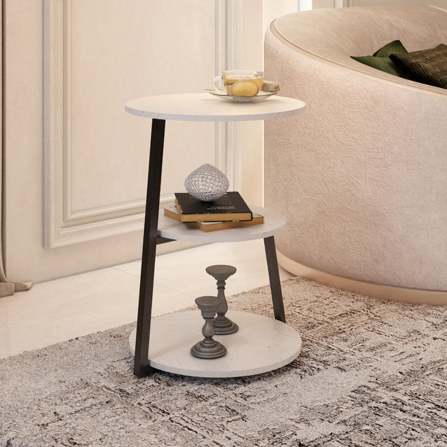 الهوم طاولة جانبية من الحديد والرخام الخشبي 40x60 سم - أبيض واسود 