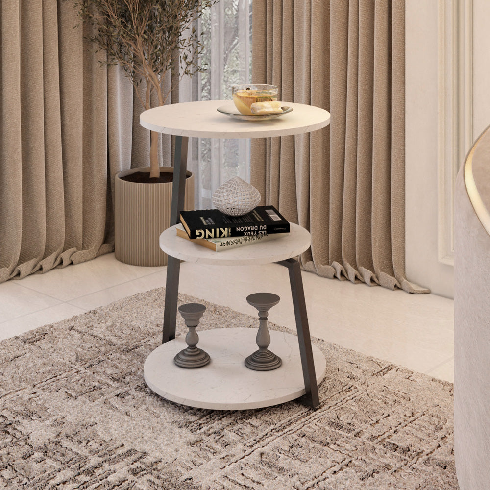 الهوم طاولة جانبية من الحديد والرخام الخشبي 40x60 سم - أبيض واسود