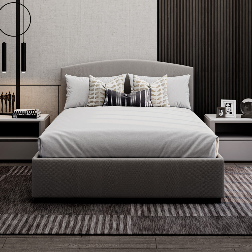 Linen & White Wood King Size Bed by Alhome - 200x180 cm - Beige