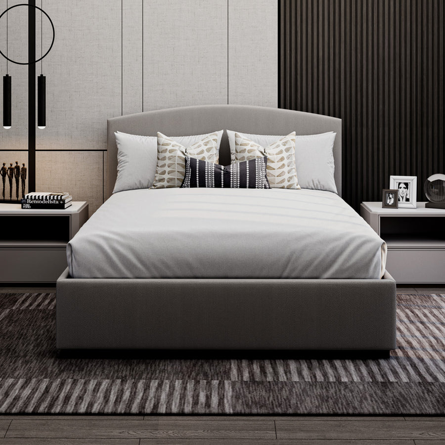 سرير كينج من الهوم من الكتان والخشب الأبيص - 200x180 سم - بيج