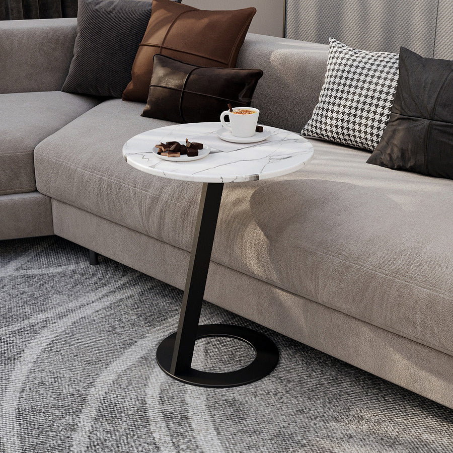 Wood Marble & Metal Side Table by Alhome - 35x55 cm - White & Black