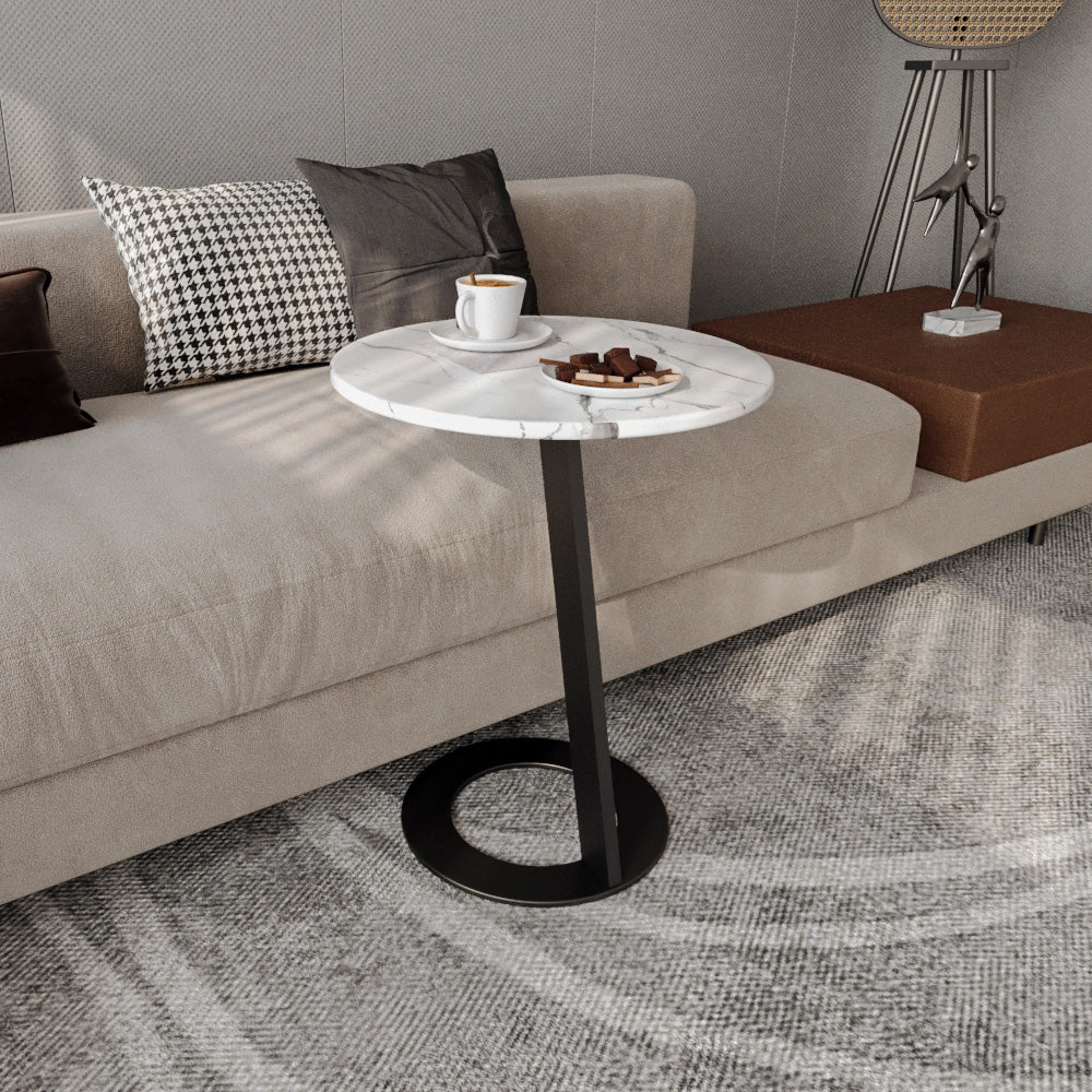 Wood Marble & Metal Side Table by Alhome - 35x55 cm - White & Black