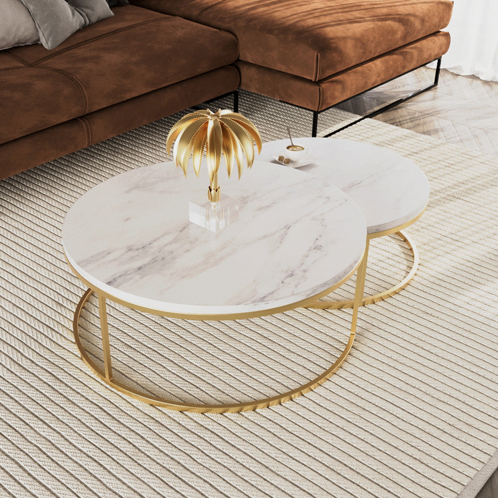 الهوم طقم طاولة وسط مكون من قطعتين - الأبيض والوذهبي