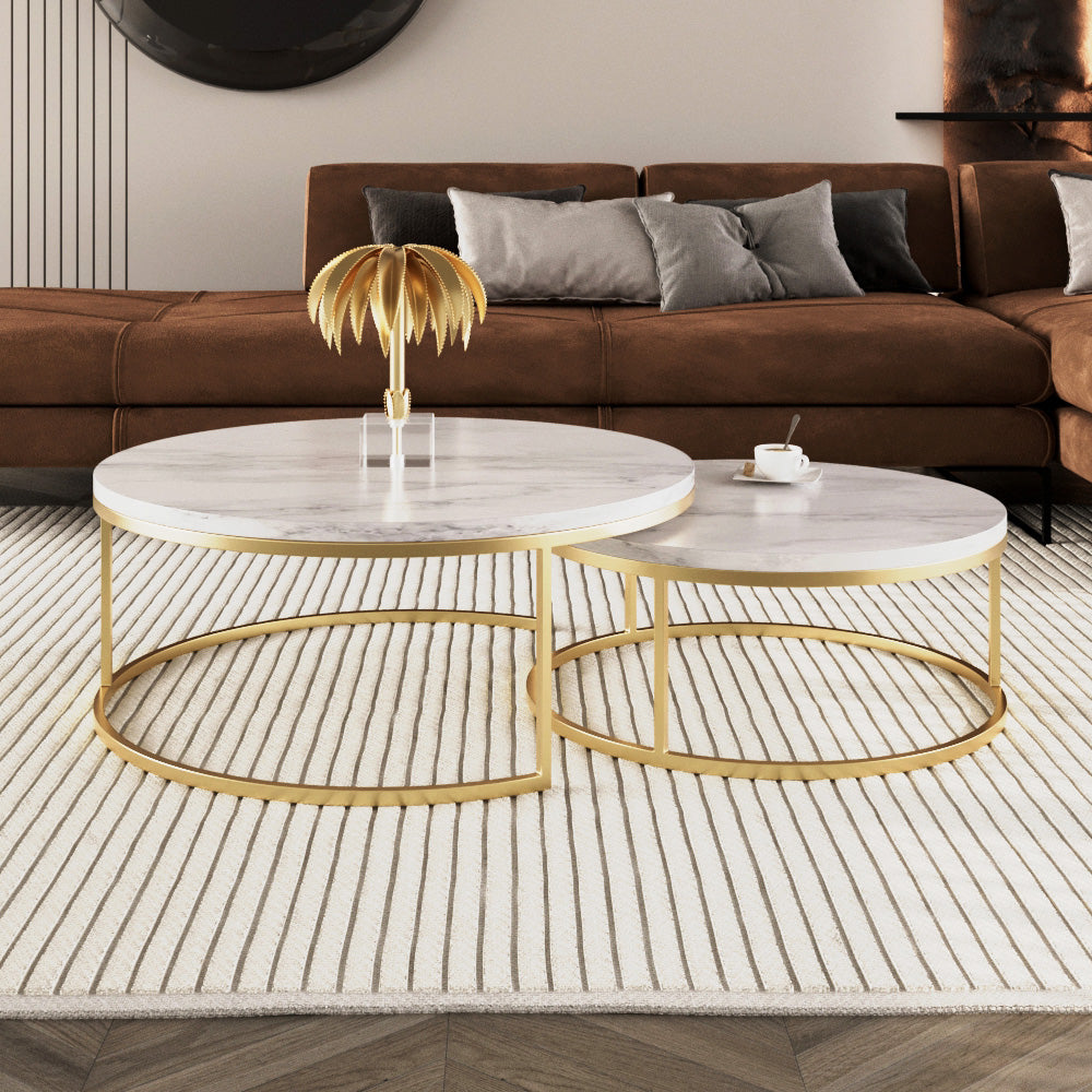 الهوم طقم طاولة وسط مكون من قطعتين - الأبيض والوذهبي