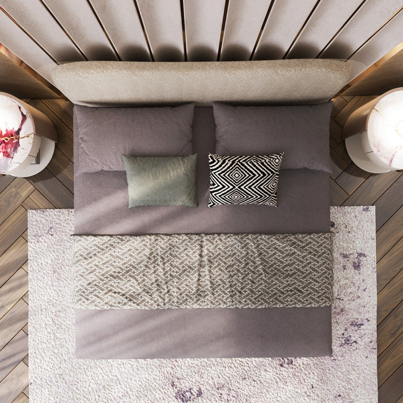 Curvy Chanel & Swedish Wood King Size Bed by Alhome  - 200x200x125 cm - Beige