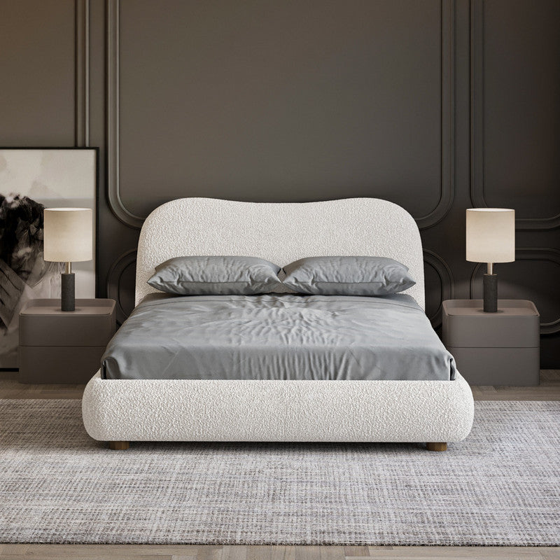 Boucle & Swedish Wood King Size Bed by Alhome - White