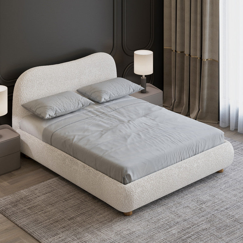 Boucle & Swedish Wood King Size Bed by Alhome - White