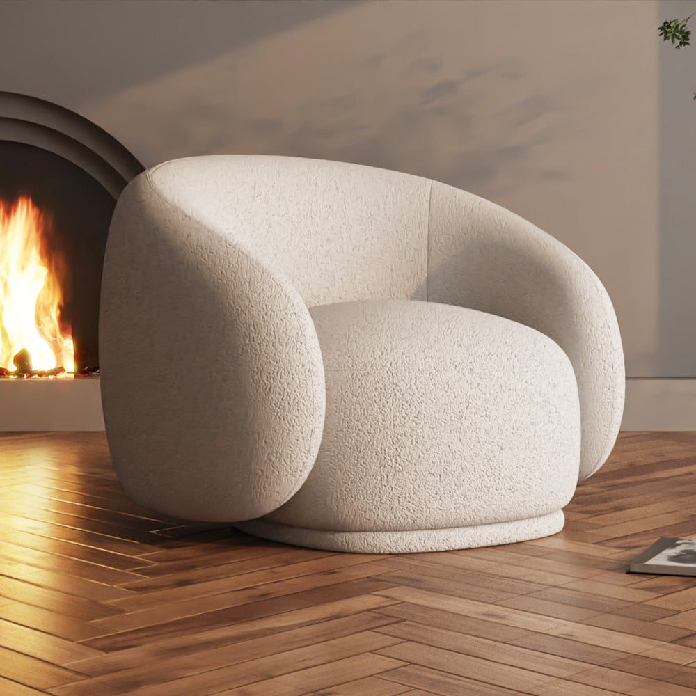 كرسي بذراعين قماش بوكليه وخشب سويدي  - 90x90x88 سم - أبيض