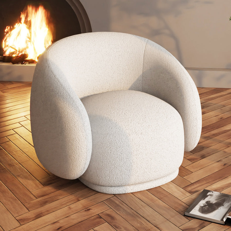 كرسي بذراعين من الهوم من قماش البوكليه والخشب السويدي - 90x90x88 سم - أبيض