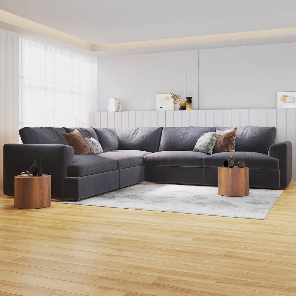 كنبة زاوية  من الكتان والخشب السويدي - 300x95x90 سم - رمادي