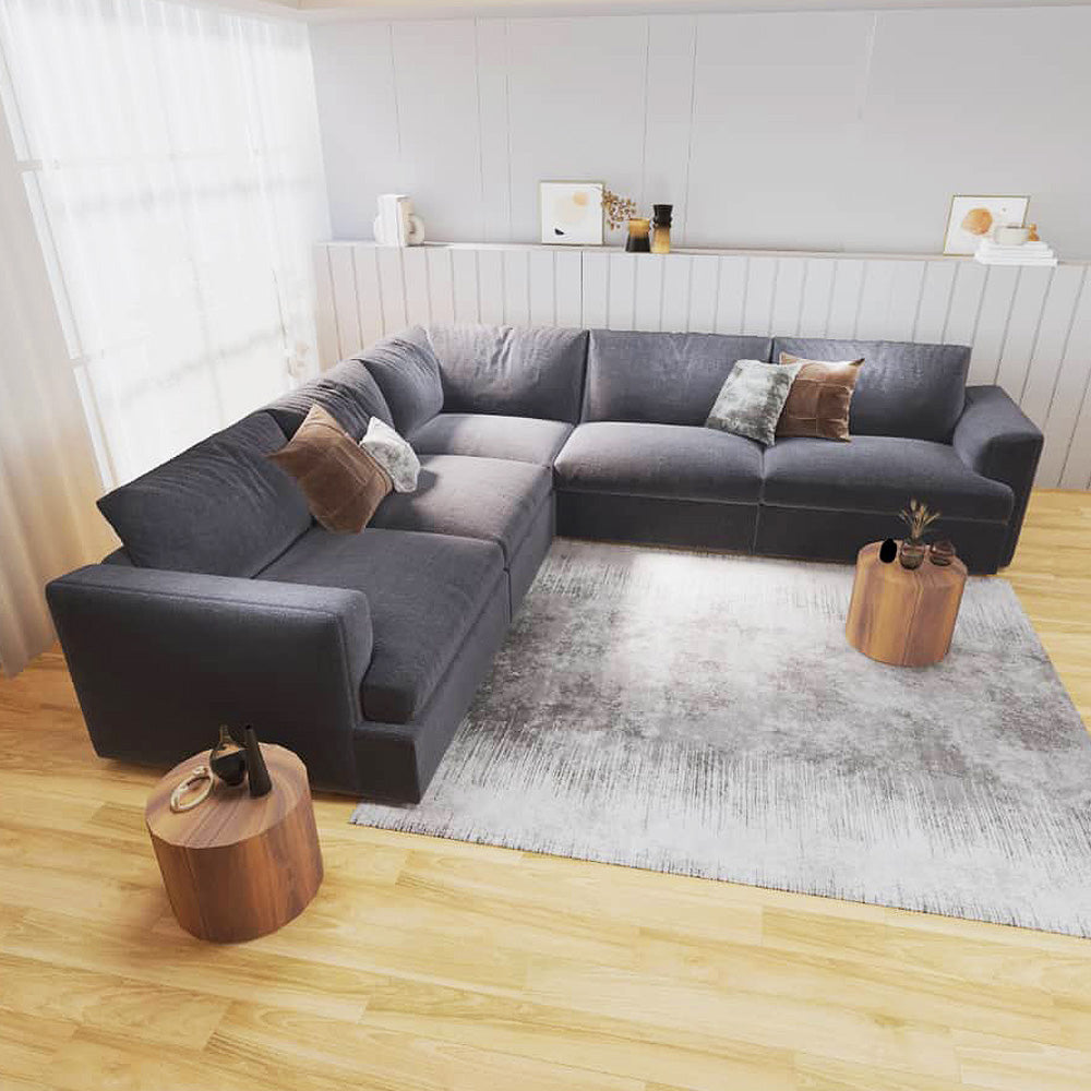 كنبة زاوية  من الكتان والخشب السويدي - 300x95x90 سم - رمادي