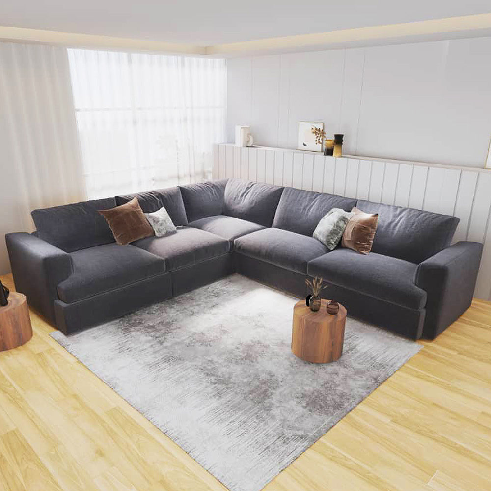 Linen & Swedish Wood Corner Sofa by Alhome  - 300x95x90 cm - Grey