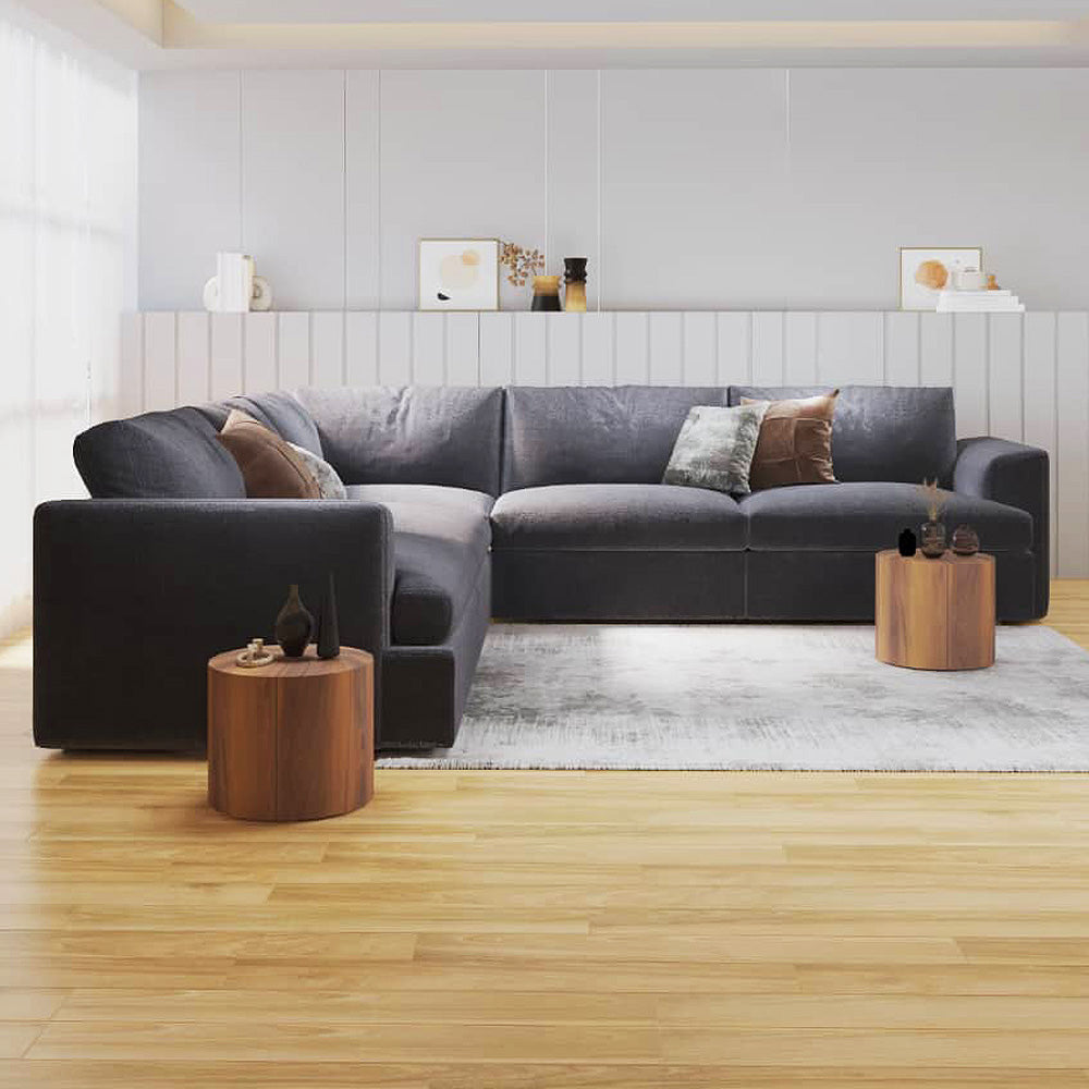 Linen & Swedish Wood Corner Sofa by Alhome  - 300x95x90 cm - Grey