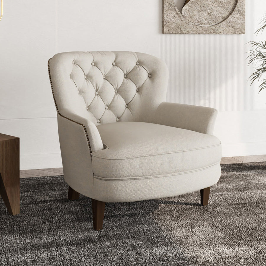 كرسي بمساند ذراعين من الهوم من المخمل والخشب السويدي - 90×80×90 سم - بيج