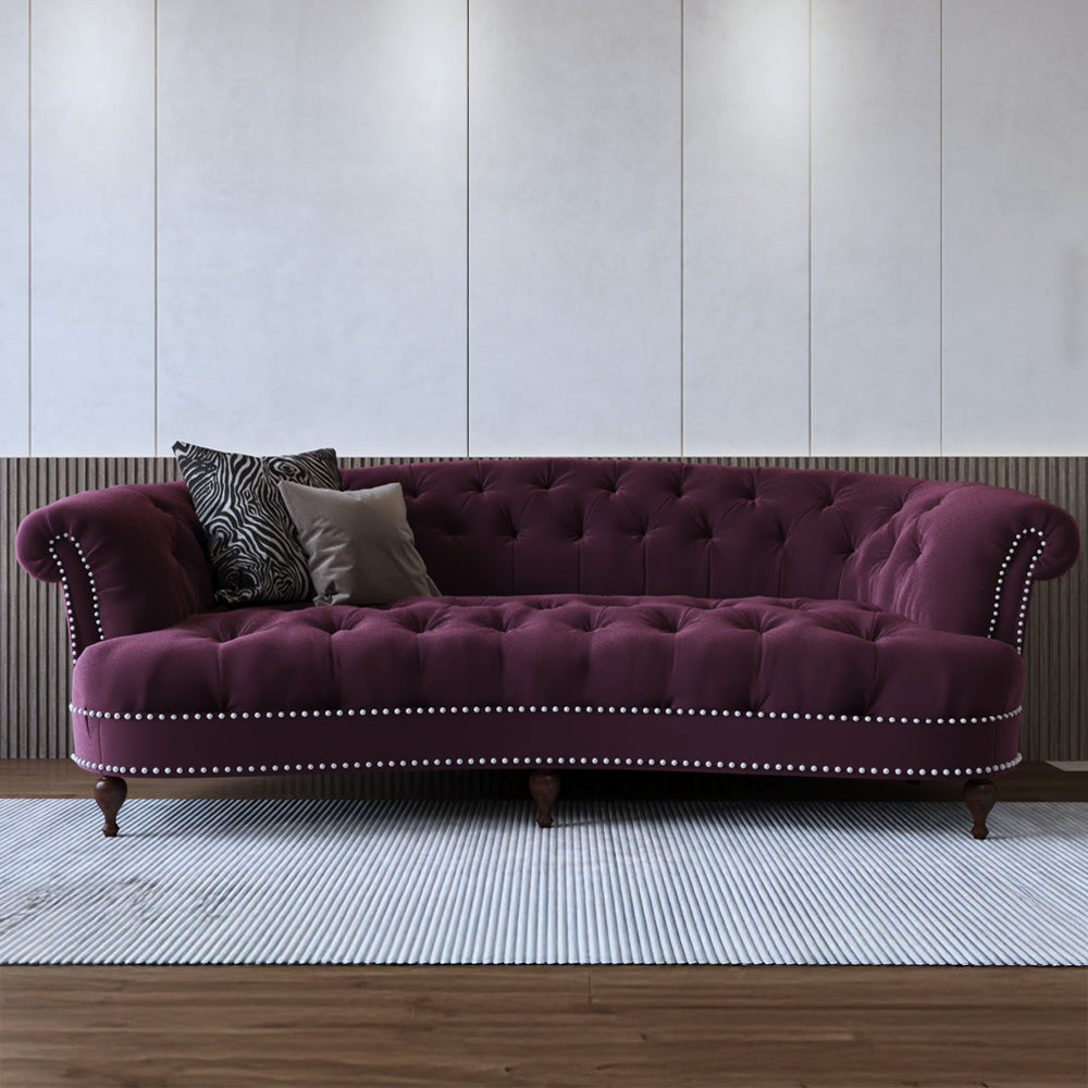 Velvet & Swedish Wood 3-Seater Sofa by Alhome - 215x100x80 cm - Burgundy