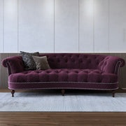 Velvet & Swedish Wood 3-Seater Sofa by Alhome - 215x100x80 cm - Burgundy
