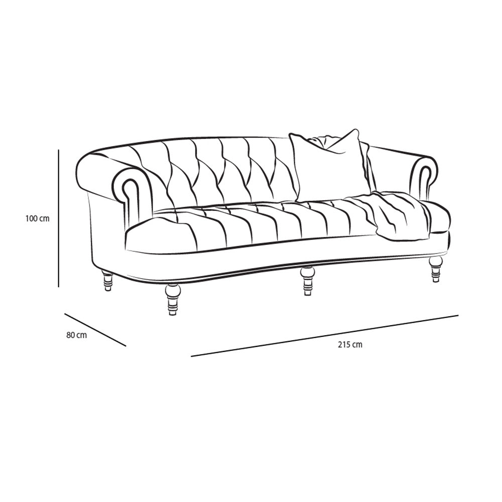 Velvet & Swedish Wood 3-Seater Sofa by Alhome - 215x100x80 cm - Burgundy