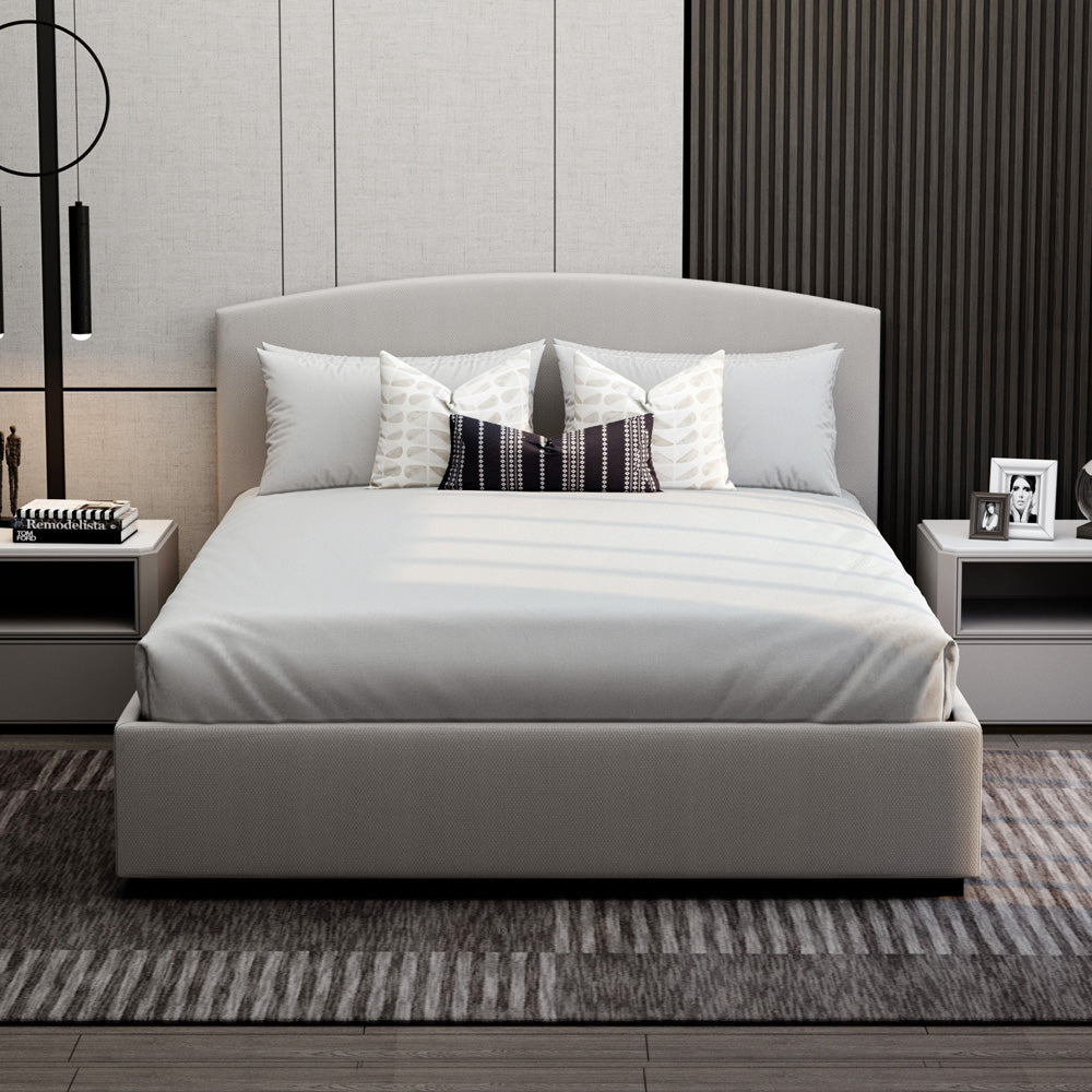 Linen & White Wood King Size Bed by Alhome - 200x180 cm - Beige