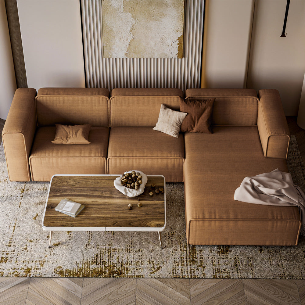 الهوم كنبة زاوية بمقاس 260x93x140x70 سم - بيج - AL-407